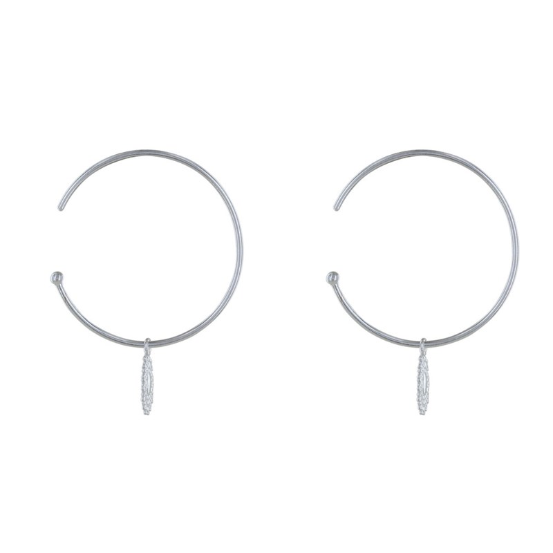 Boucles d'Oreilles Argent 925 Rhodié Demi Créoles et Soleil - vue 3