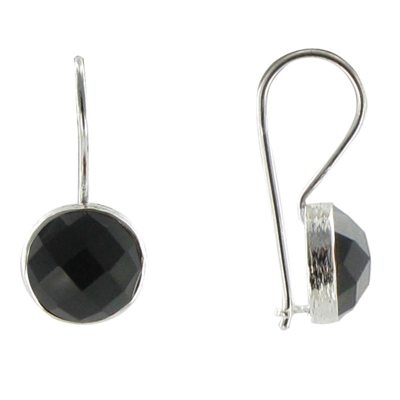 Boucles d'Oreilles Argent 925 Crochet et Onyx Noir Facettée
