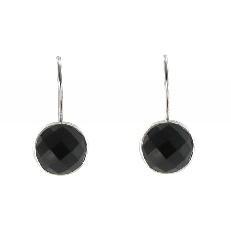 Boucles d'Oreilles Argent 925 Crochet et Onyx Noir Facettée - vue 3