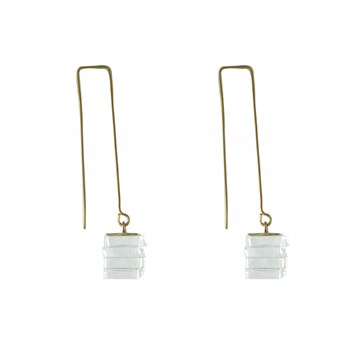Boucles d'Oreilles Cube en Laiton et Feuilleté en Verre Transparent
