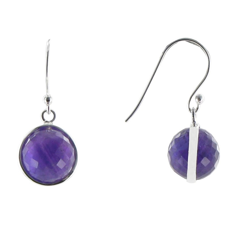 Boucles d'Oreilles Crochet Argent 925 Sphère d'Améthyste
