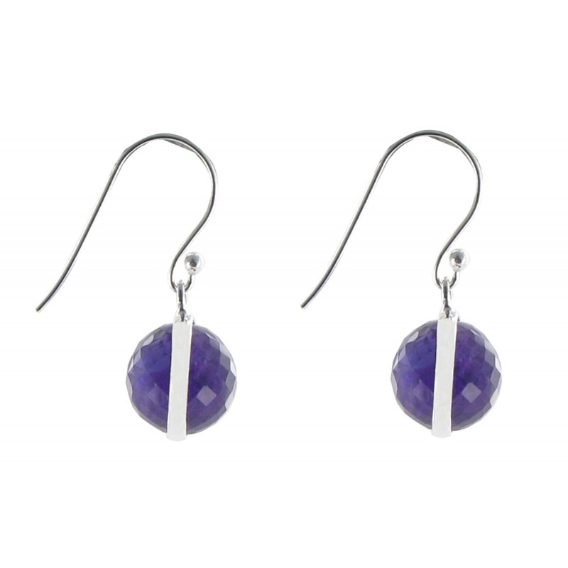 Boucles d'Oreilles Crochet Argent 925 Sphère d'Améthyste - vue 2