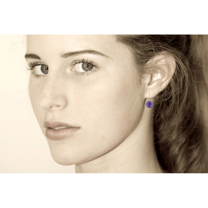 Boucles d'Oreilles Crochet Argent 925 Sphère d'Améthyste - vue 4