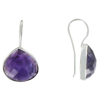 Boucles d'Oreilles Crochet Argent 925 Goutte d'Améthyste Facetté