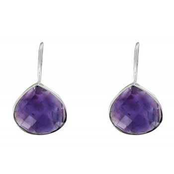 Boucles d'Oreilles Crochet Argent 925 Goutte d'Améthyste Facetté