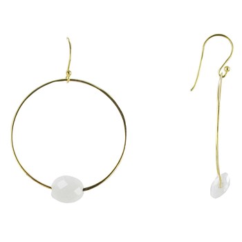 Verguld zilveren oorbellen met creolen en gefacetteerde witte agaat