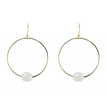 Verguld zilveren oorbellen met creolen en gefacetteerde witte agaat