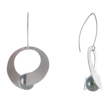 Boucles d'Oreilles Argent 925 Rhodié Spirale et Perle de Culture 11mm - Classics