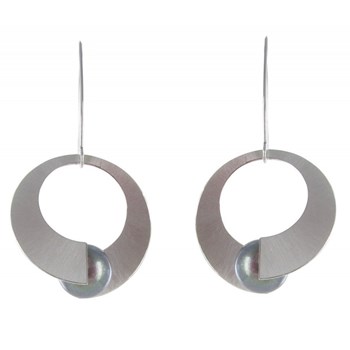 Boucles d'Oreilles Argent 925 Rhodié Spirale et Perle de Culture 11mm - Classics