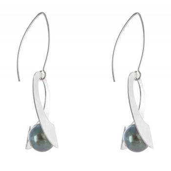 Boucles d'Oreilles Argent 925 Rhodié Spirale et Perle de Culture 11mm - Classics