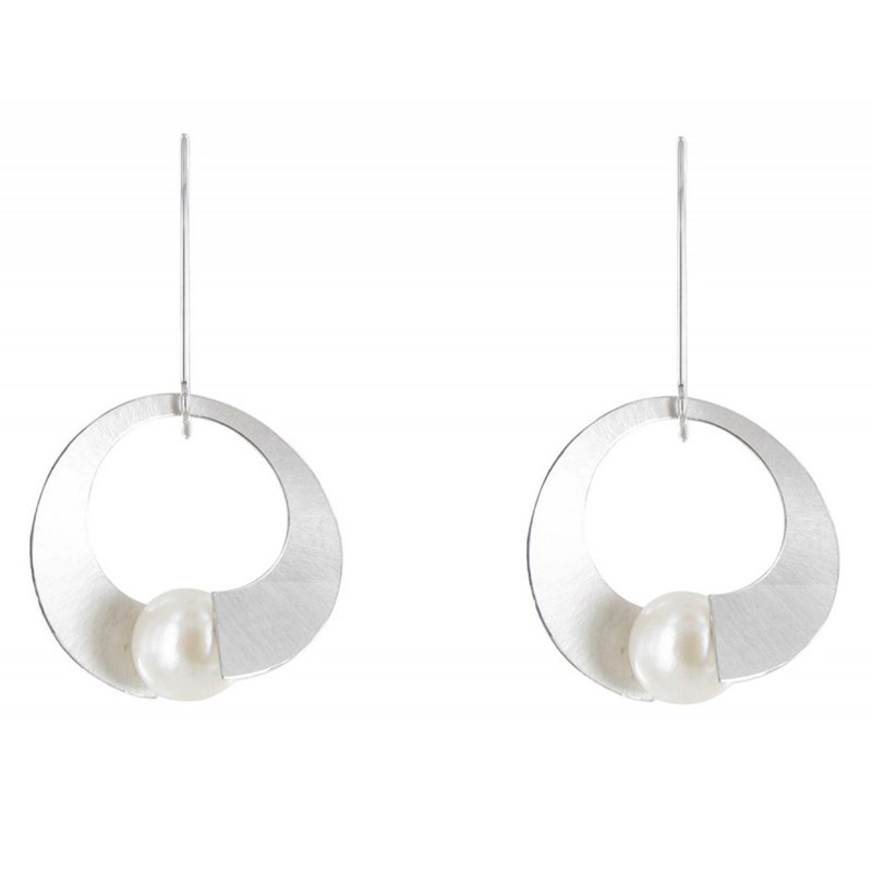 Boucles d'Oreilles Argent 925 Rhodié Spirale et Perle de Culture 11mm - Classics - vue 2
