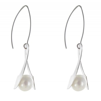Boucles d'Oreilles Argent 925 Rhodié Spirale et Perle de Culture 11mm - Classics