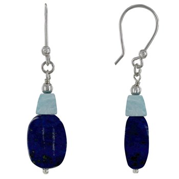 Boucles d'Oreilles Argent 925 Galet de Lapis Lazuli et Pépite de Larimar