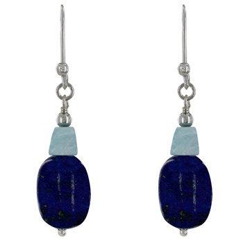 Boucles d'Oreilles Argent 925 Galet de Lapis Lazuli et Pépite de Larimar