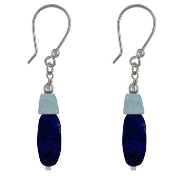 Boucles d'Oreilles Argent 925 Galet de Lapis Lazuli et Pépite de Larimar