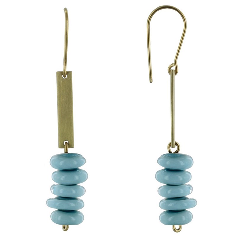 Boucles d'Oreilles Laiton Barrette et Petits Disques de Verre - Classics