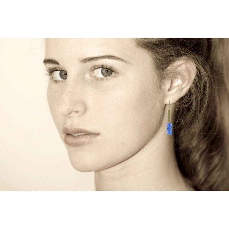 Boucles d'Oreilles Laiton Barrette et Petits Disques de Verre - Classics - vue 4