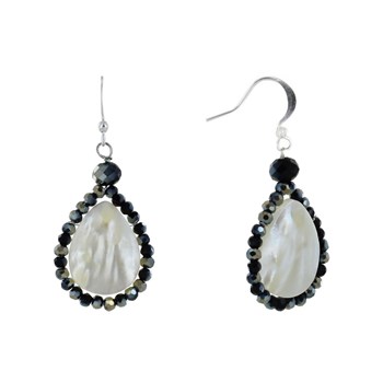 Boucles d'Oreilles Argent 925 Goutte de Nacre Perles de Verre Facettées