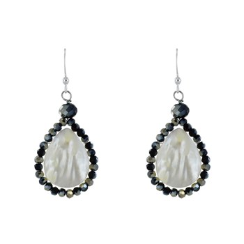 Boucles d'Oreilles Argent 925 Goutte de Nacre Perles de Verre Facettées