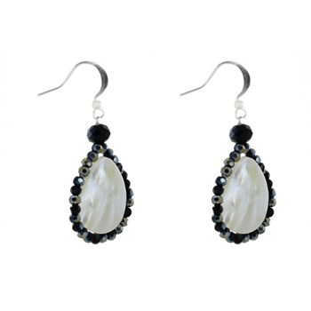Boucles d'Oreilles Argent 925 Goutte de Nacre Perles de Verre Facettées