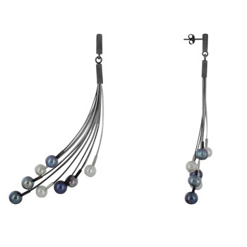 Boucles d'Oreilles Argent 925 Eventail de Perles Grises et Blanches