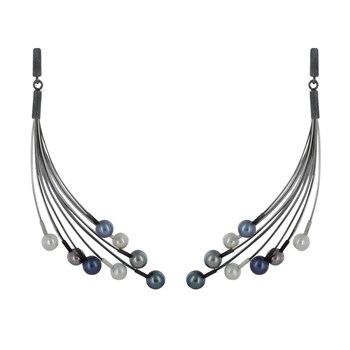 Boucles d'Oreilles Argent 925 Eventail de Perles Grises et Blanches