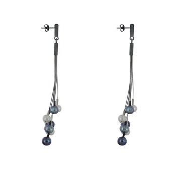 Boucles d'Oreilles Argent 925 Eventail de Perles Grises et Blanches