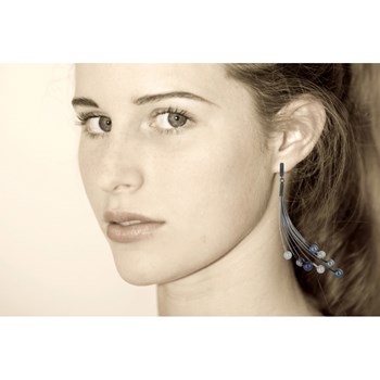 Boucles d'Oreilles Argent 925 Eventail de Perles Grises et Blanches