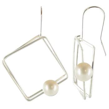 Boucles d'oreilles en Argent 925 Carré et sa Perle - Classics