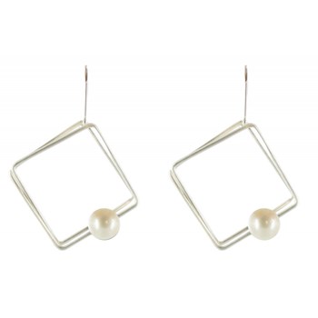 Boucles d'oreilles en Argent 925 Carré et sa Perle - Classics