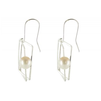 Boucles d'oreilles en Argent 925 Carré et sa Perle - Classics