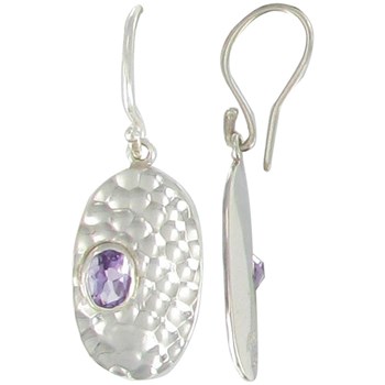 Boucles d'Oreilles en Argent 925 Martelées et Améthyste Ovale