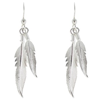 Boucles d'Oreilles Deux Plumes d'Argent 925