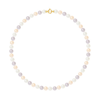 Collier Rang de Perles de Culture d'Eau Douce - Pastelles Naturelles - Or Jaune