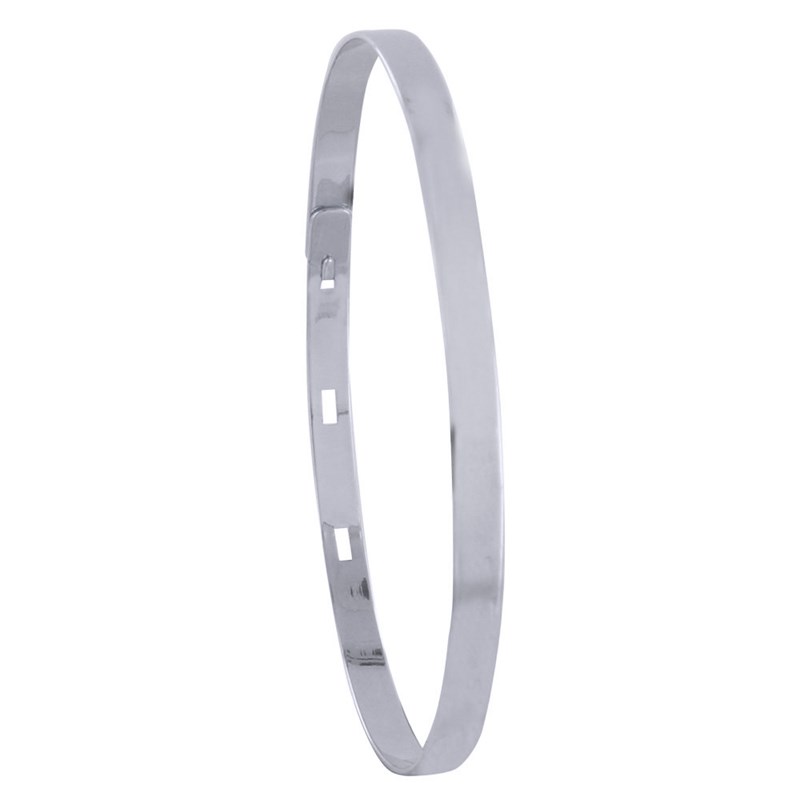 Bracelet Argent 925 Rhodié Jonc Plat Fermeture Crochet