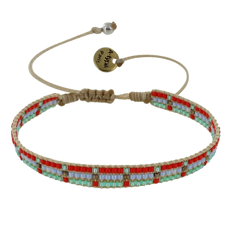 Bracelet Waï Laki Perles et Lien Tréssé Beige - Rouge