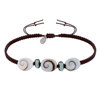 Bracelet Lien Tréssé Pavés de Larimar et Trois Oeil de Ste Lucie - Marron foncé