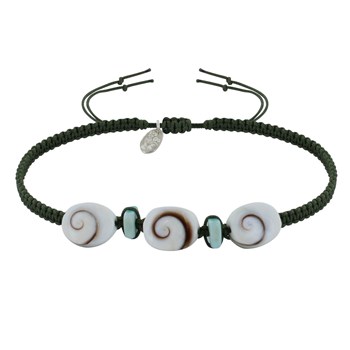 Bracelet Lien Tréssé Pavés de Larimar et Trois Oeil de Ste Lucie - Vert kaki