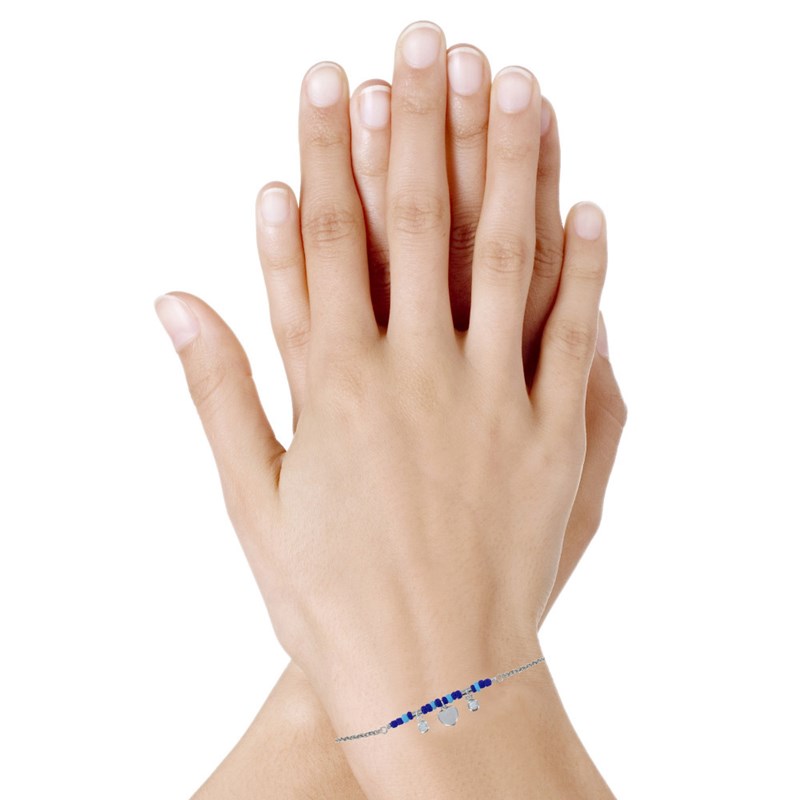Bracelet Argent 925 Rhodié Petit Coeur Deux Strass et Perles Bleus - vue 2
