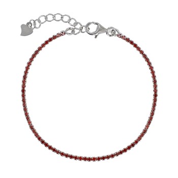 Bracelet Argent 925 Rhodié Petits Carrés de Strass - Rouge