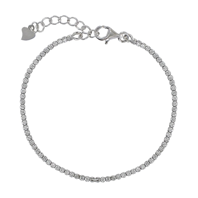 Bracelet Argent 925 Rhodié Petits Carrés de Strass - Blanc