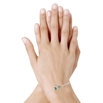 Bracelet Lien Médaille en Laiton Poisson Émaillée Blanche et Turquoise - Blanc