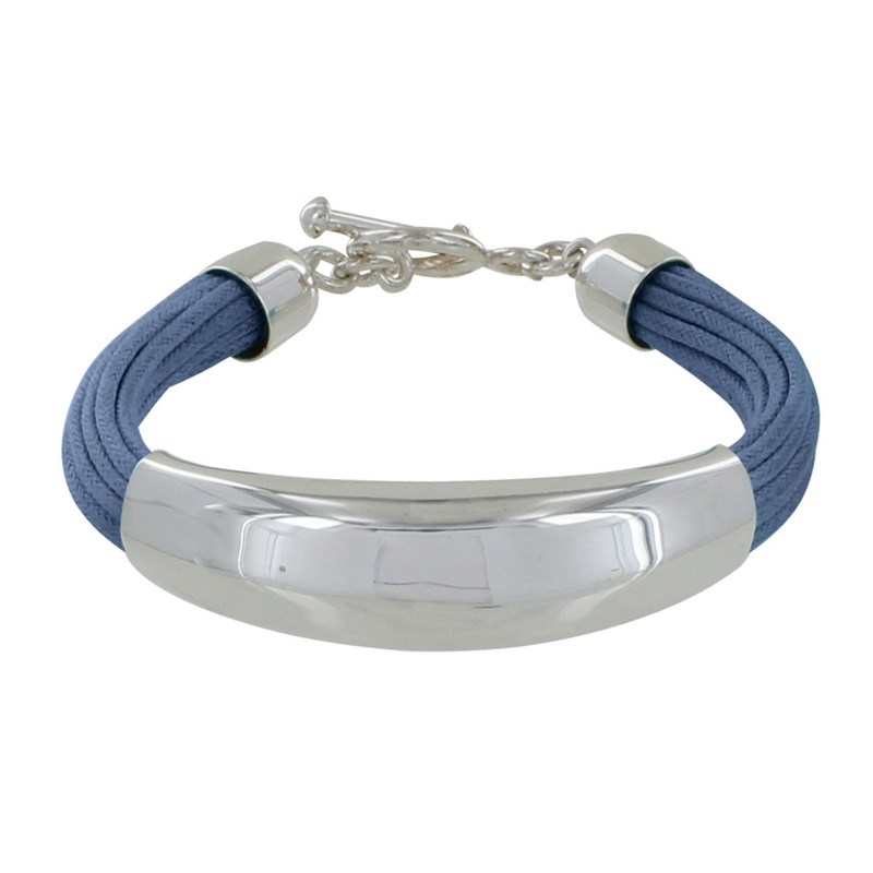 Bracelet Argent 925 Demi-Jonc sur Fils de Coton - Classics - Bleu