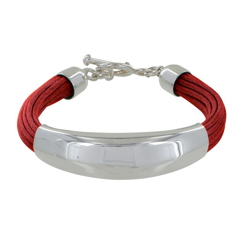 Bracelet Argent 925 Demi-Jonc sur Fils de Coton - Classics - Rouge