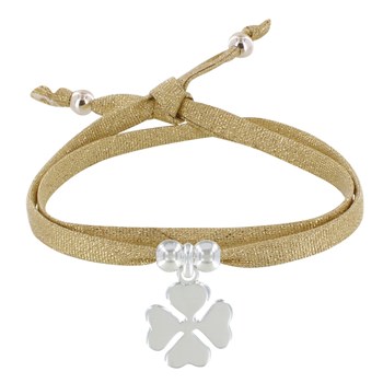 Bracelet Double Tour Lien Lurex et Trèfle Argent 925 - Or