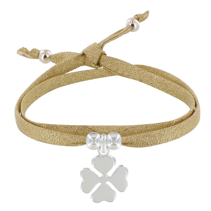 Bracelet Double Tour Lien Lurex et Trèfle Argent 925 - Or