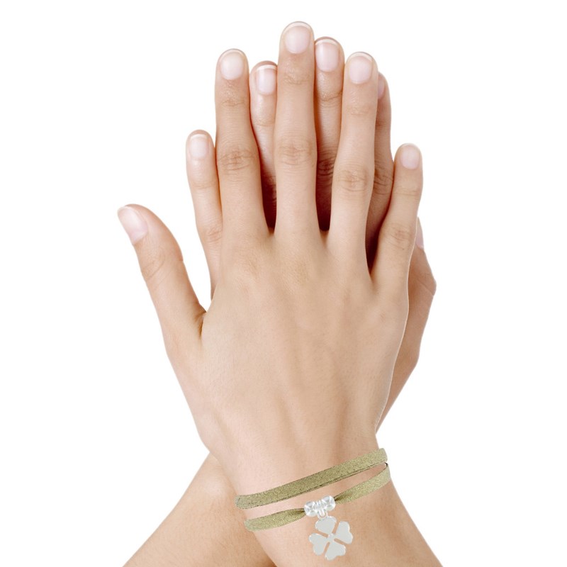 Bracelet Double Tour Lien Lurex et Trèfle Argent 925 - Or - vue 2