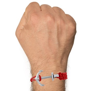 Bracelet Argenté Ancre Lien Tressé Coulissant - Rouge
