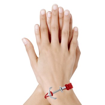 Bracelet Argenté Ancre Lien Tressé Coulissant - Rouge