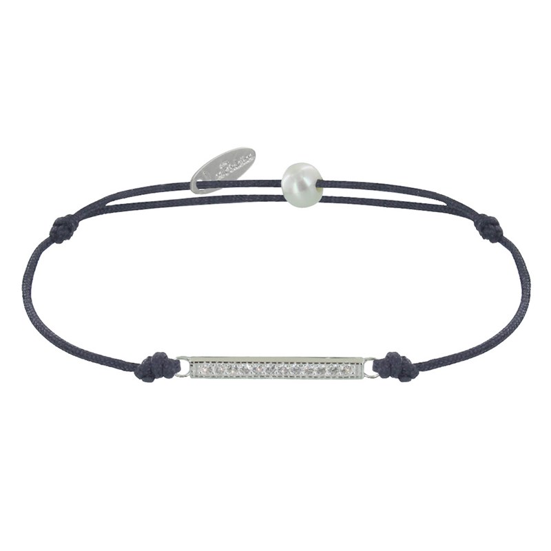 Bracelet Lien Argent 925 Petite Barrette de Strass - Gris